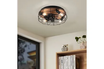 Fläkt TRIO Trondheim Mattsvart/trä - Mattsvart/trä - Products - Belysning - Lampor & belysning inomhus - Taklampa & takbelysning - Takplafond