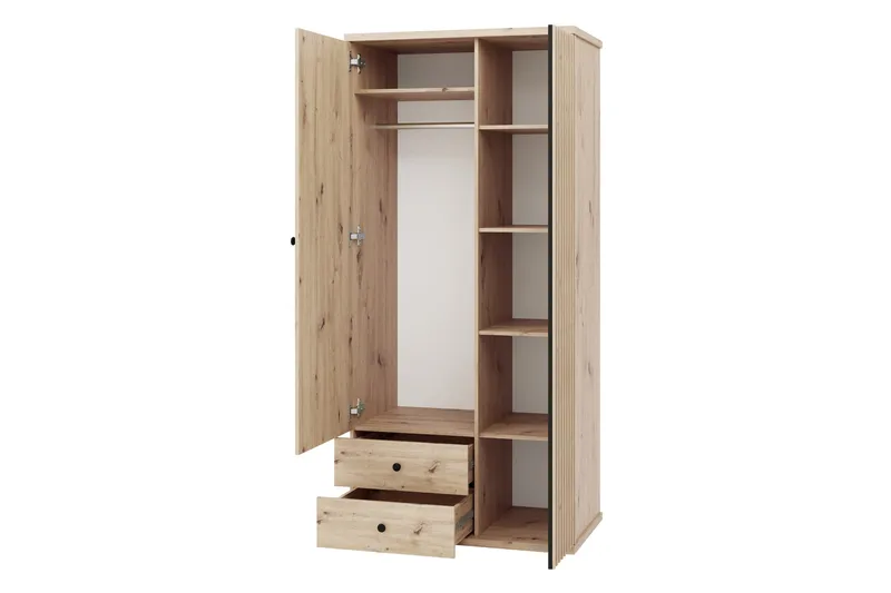 Aldbrough Garderob med Spegel 100x213 cm - Brun/Svart - Products - Förvaring - Garderober & garderobssystem