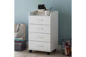 Rullkontejner Wohnling 4 lådor med hjul, förvaringsbricka, foliebelagd spånskiva, modern stil Vit - Vit - Products - Förvaring - Förvaringsmöbler - Byrå - Hurts