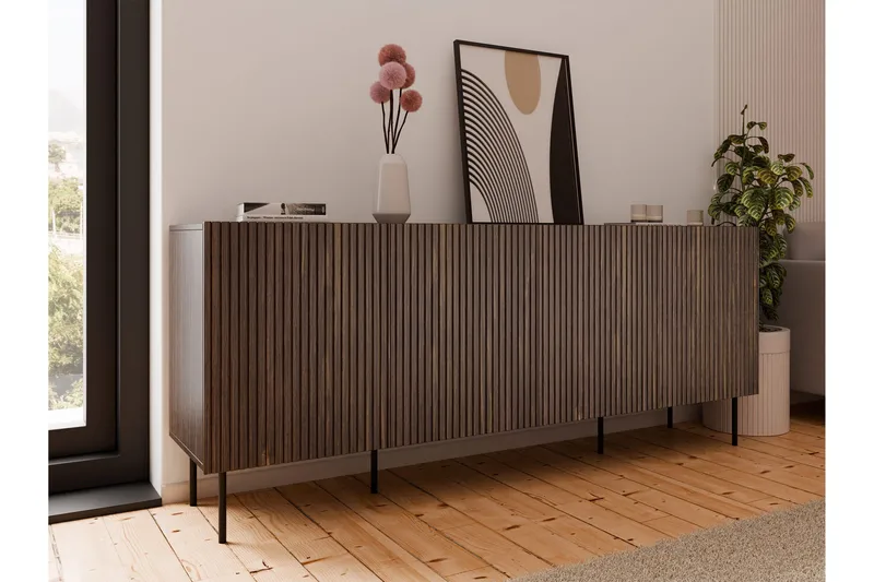 Hammarstrand Byrå Mörkt trä Bred 201 cm Höjd 81 cm djup 42 cm - Valnöt / Ribbad / Brun - Products - Förvaring - Förvaringsmöbler - Byrå