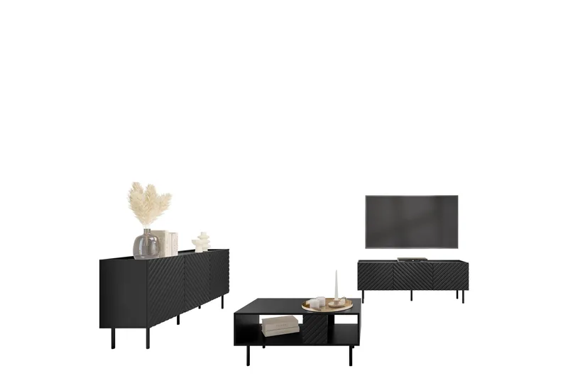 Munkedal Möbelset För Vardagsrum, Svart