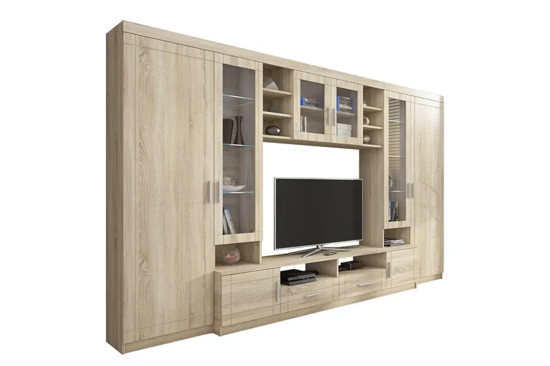 Paris Vardagsrumsset 340x44x197,5 cm - Ek/Vit Led-Belysning - Products - Förvaring - Förvaringsmöbler - Möbelset för vardagsrum