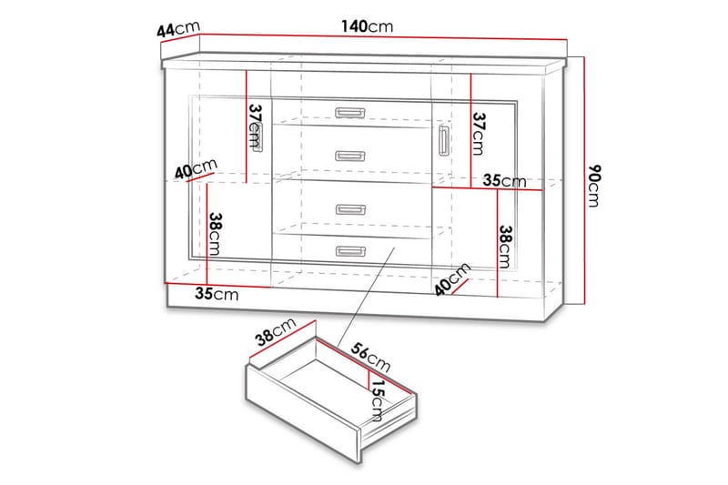 Tadeusz Byrå 140x44x90 cm - Brun - Products - Förvaring - Förvaringsmöbler - Byrå