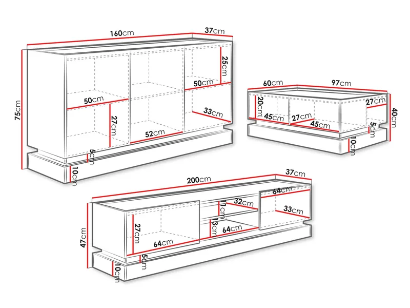 Zelric Möbelset För Vardagsrum - Svart - Products - Förvaring - Förvaringsmöbler - Möbelset för vardagsrum