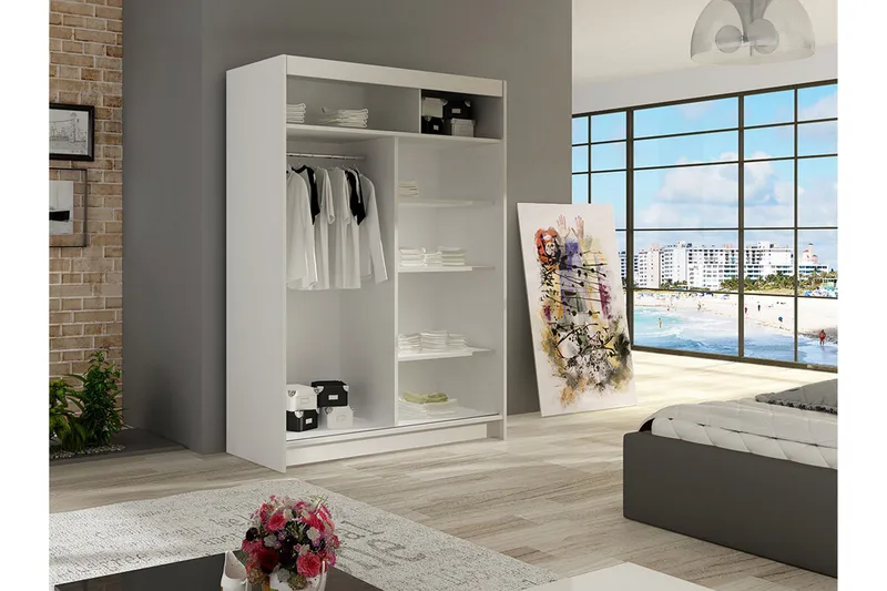 Estella Garderob 120 cm Skjutdörrar - Vit - Products - Förvaring - Garderober & garderobssystem - Garderobsskåp