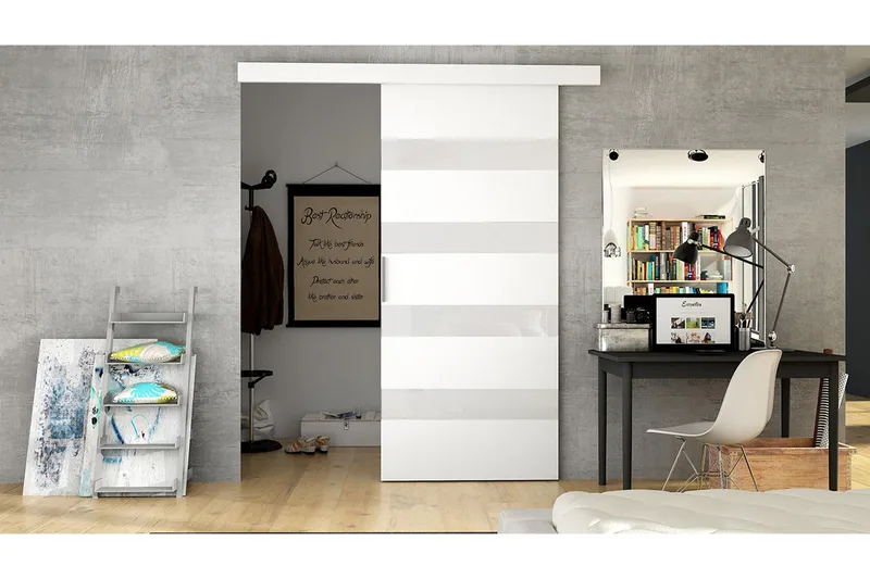 Skjutdörr ELVERUM LED-belysning, Vit