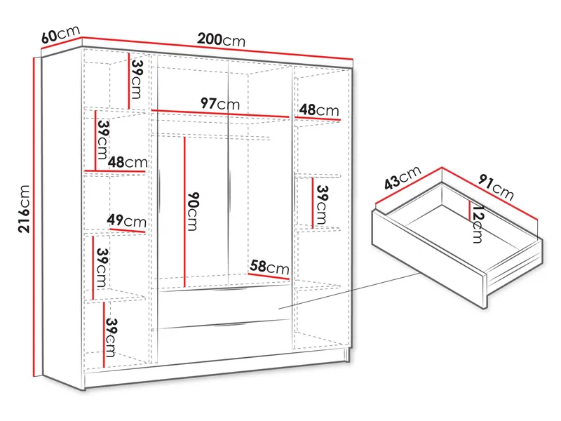 Herrljunga Garderob 200x215 cm med lådor - Brun/Guld - Products - Förvaring - Garderober & garderobssystem
