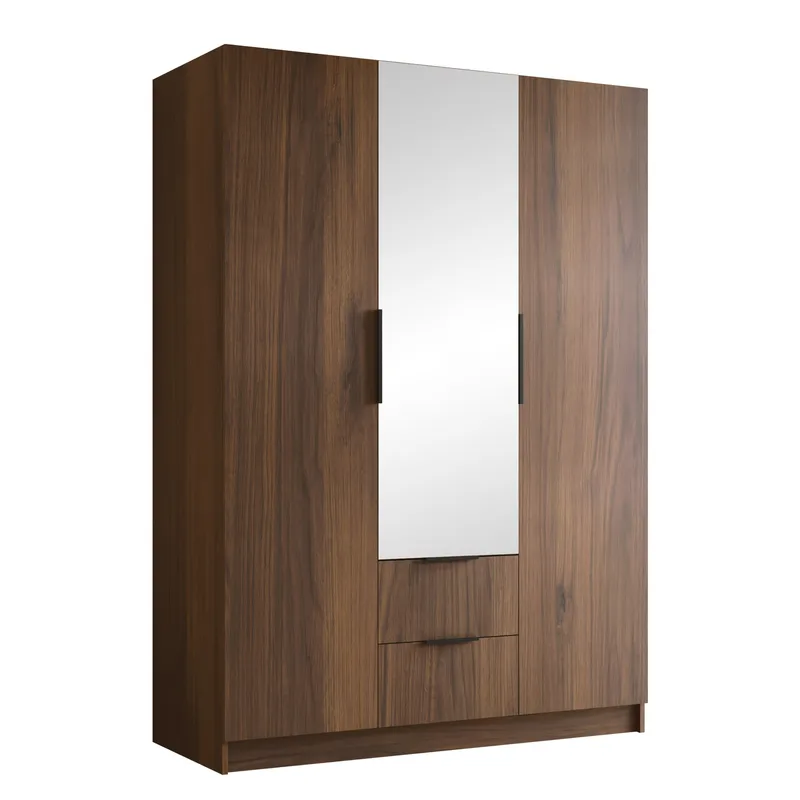 Herrljunga Garderob med Spegel 150x215 cm med lådor, Brun/Svart/Spegel