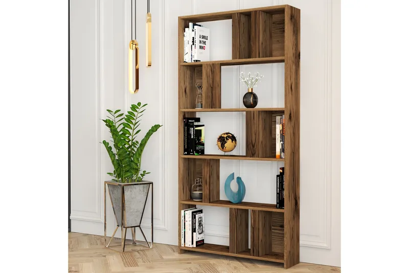 Timiza Bokhylla 90x20 cm 5 Hyllor, Mörkbrun