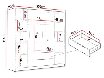Kelros Garderob med Spegel 200x216 cm - Vit - Products - Förvaring - Garderober & garderobssystem