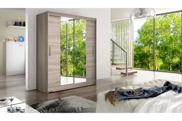 Leila Garderob 150 cm Skjutdörrar Smal Spegel - Ek - Products - Förvaring - Garderober & garderobssystem