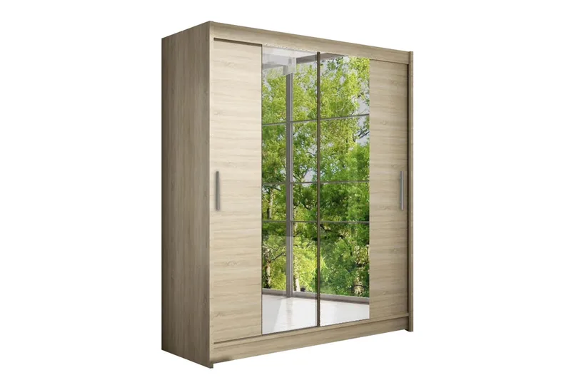 Leila Garderob 150 cm Skjutdörrar Smal Spegel, Ljus Ek