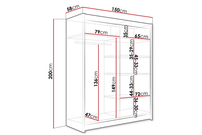 Leila Garderob med Spegel 150x200 cm - Vit - Products - Förvaring - Garderober & garderobssystem