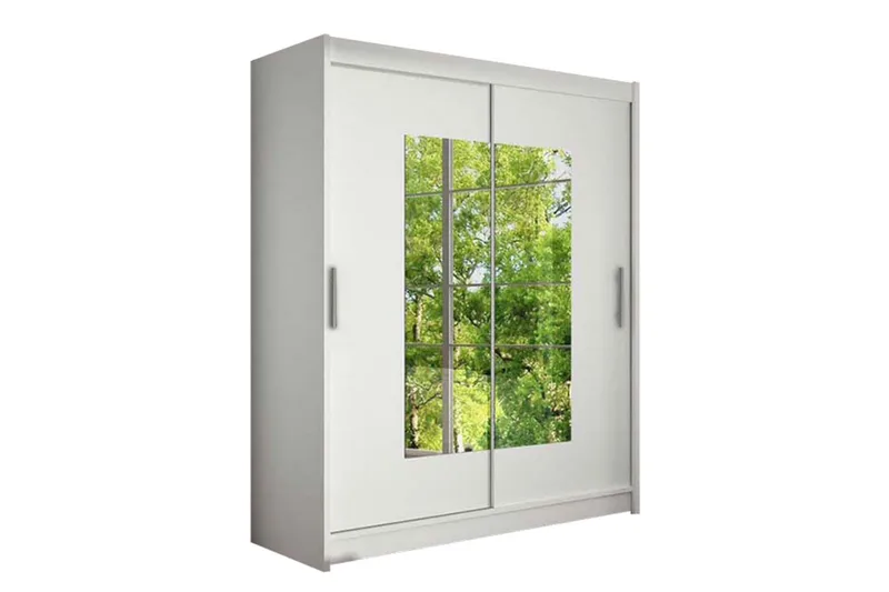 Leila Garderob Skjutdörrar Smal Fyrkantig Spegel, Vit