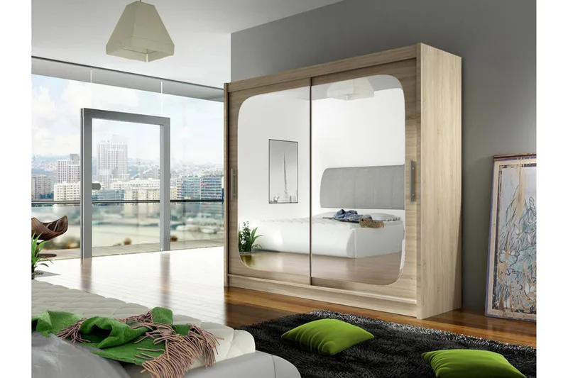 Prag Garderob Skjutdörrar Fyrkantig Spegel - Ek - Products - Förvaring - Garderober & garderobssystem