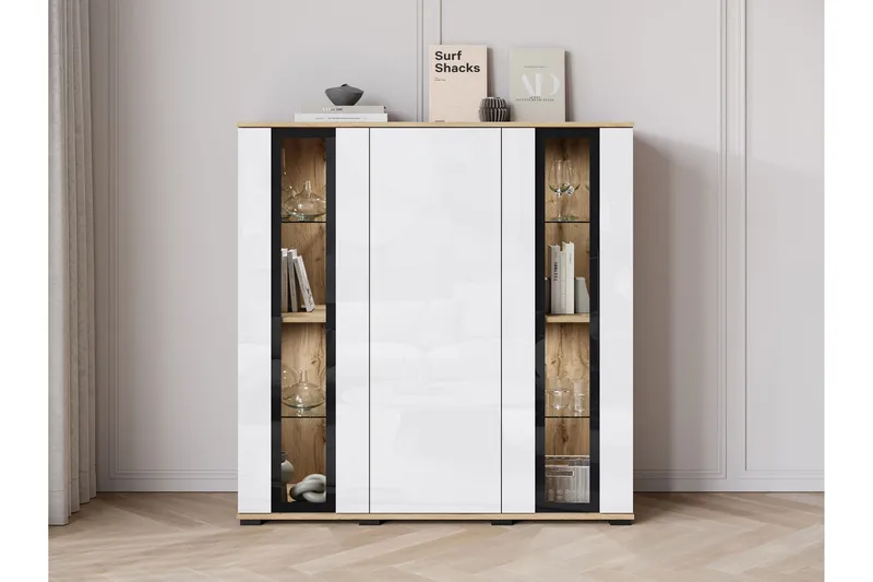 Gamal Highboard, Brun/Vit
