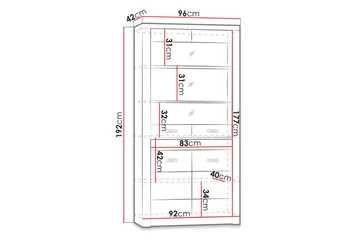 Indianapolis Vitrinskåp 96x42x192 cm - Brun - Products - Förvaring - Skåp - Vitrinskåp