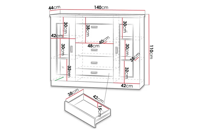 Tadeusz Lågt Vitrinskåp 44 cm djup 140 cm bred 110 cm hög Trä - Brun - Products - Förvaring - Skåp - Vitrinskåp