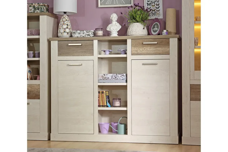 Talebi Skänk 41 cm djup 160 cm bred 128 cm hög Ljust Trä - Brun/Vit - Products - Förvaring - Skåp - Vitrinskåp