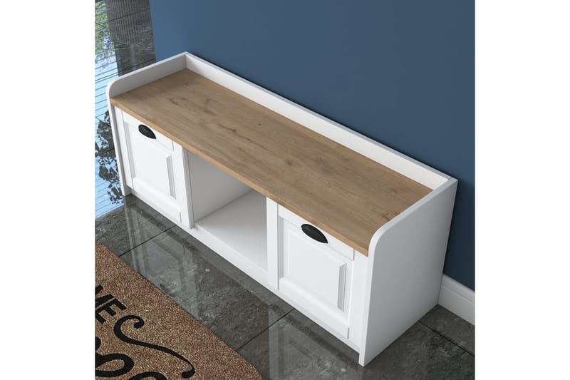 Caraway Skobänk 120x45 cm Vit/Brun - Hanah Home - Products - Förvaring - Skoförvaring - Skobänk & skohylla med bänk