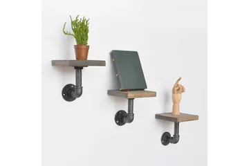 Evila Vägghylla Rör/Trä Liten 3-pack - Svart/Trä - Products - Förvaring - Småförvaring - Väggförvaring