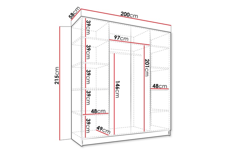 Vadstena Garderob med Spegel 200 cm - Vit/Guld - Products - Förvaring - Garderober & garderobssystem