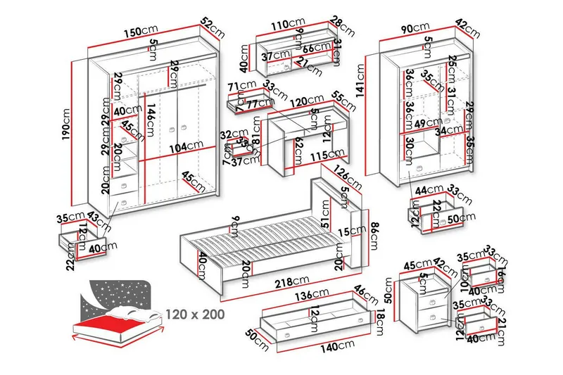 Rathmore Möbelset För Barnrum - Grå - Products - Möbler - Barnmöbler - Barnmöbelset