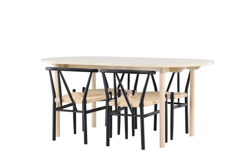 Andy Matgrupp 180 cm Oval med 4 Alfons stolar - Whitewash/Svart - Products - Möbler - Bord & matgrupp - Matgrupp