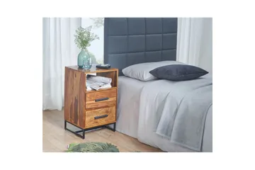 Sängbord Wohnling Massivt trä för kontinentalsängar med 2 lådor förvaringshylla lantlig stil - Products - Möbler - Bord & matgrupp - Avlastningsbord & sidobord - Sängbord & nattduksbord