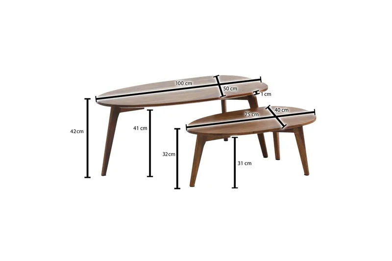 Satsbord Wohnling Set om 2 njurformad, massivt trä, träben, lantstil mörkbrun - mörkbrun - Products - Möbler - Bord & matgrupp - Avlastningsbord & sidobord - Satsbord