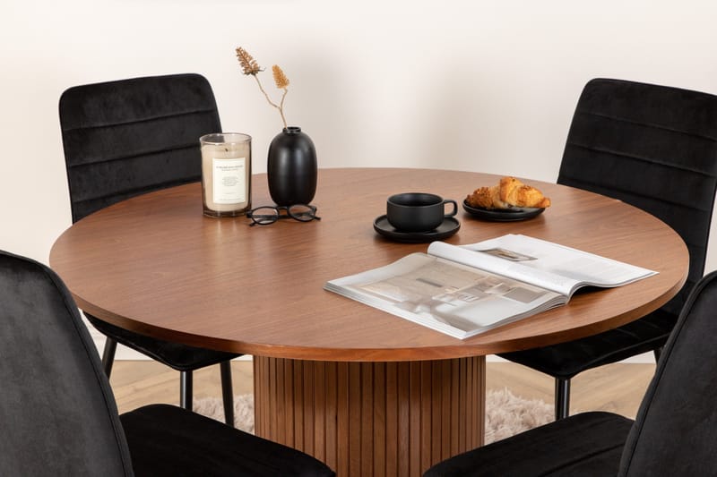 Bianca Matgrupp 110 cm Rund med 4 Windu Lyx stolar - Svart - Products - Möbler - Bord & matgrupp - Matgrupp