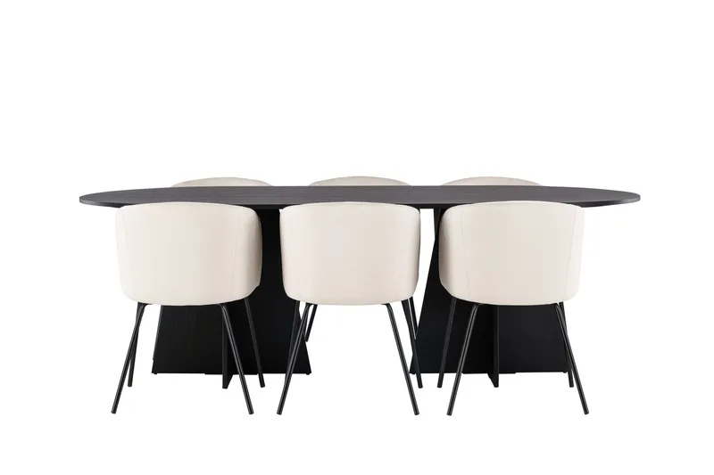 Bootcut Matgrupp 230 cm Rektangulär med 6 Berit stolar, Beige