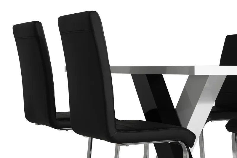 Cesi Matgrupp 140 cm med 4 Cibus Stol - Vit/Svart/Svart PU/Krom - Products - Möbler - Bord & matgrupp - Matgrupp