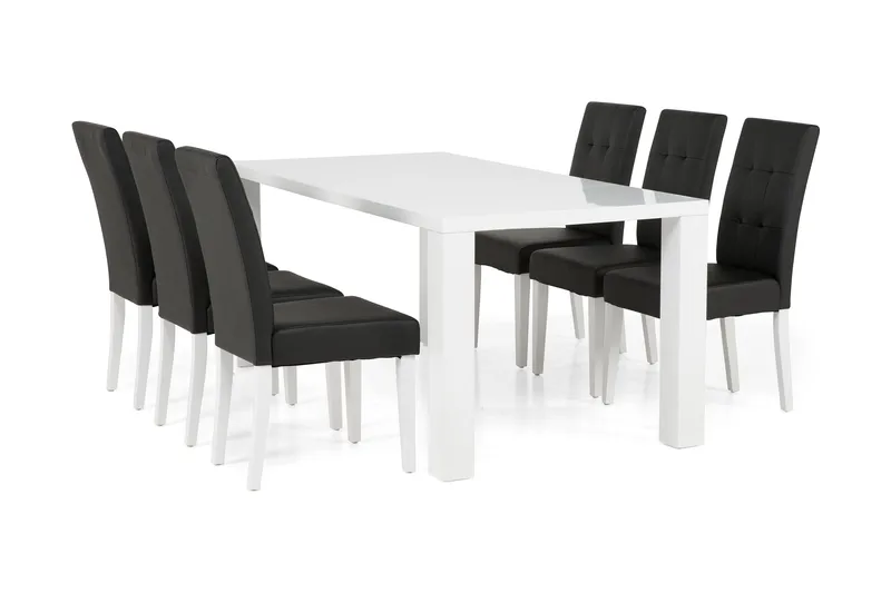 Cibus Matgrupp 180 cm med 6 Viktor Stol, Vit/Svart