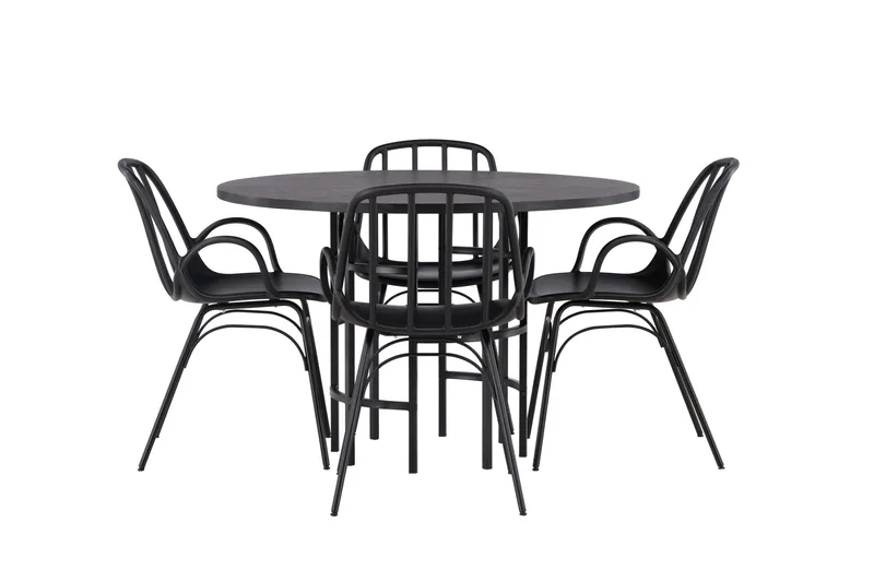 Copenhagen Matgrupp 115 cm Rund med 4 Dyrön stolar, Svart