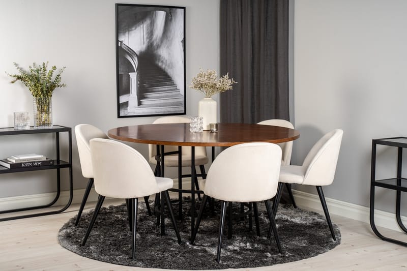 Copenhagen Matgrupp 140 cm Rund med 6 Velvet stolar - Svart - Products - Möbler - Bord & matgrupp - Matgrupp