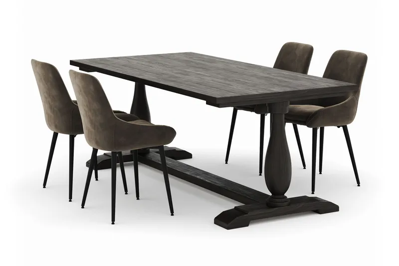 Dijon Matgrupp 200x100cm med 4 Alsarp Matstolar, Brun