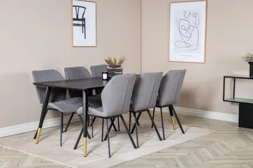 Dipp Matgrupp 180 cm Rektangulär med 6 Gemma stolar - Svart/Guld - Products - Möbler - Bord & matgrupp - Matgrupp