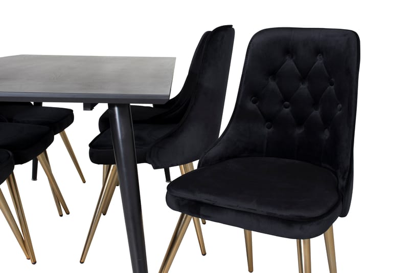 Dipp Matgrupp 180 cm Rektangulär med 6 Velvet Deluxe stolar - Svart/Guld - Products - Möbler - Bord & matgrupp - Matgrupp