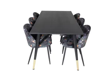 Dipp Matgrupp 180 cm Rektangulär med 6 Velvet stolar - Svart/Guld - Products - Möbler - Bord & matgrupp - Matgrupp