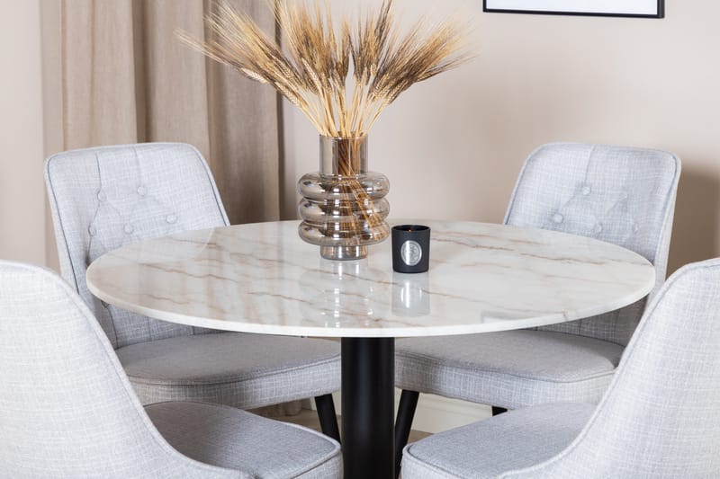 Estelle Matgrupp 106 cm Rund med 4 Velvet Deluxe stolar - Svart - Products - Möbler - Bord & matgrupp - Matgrupp