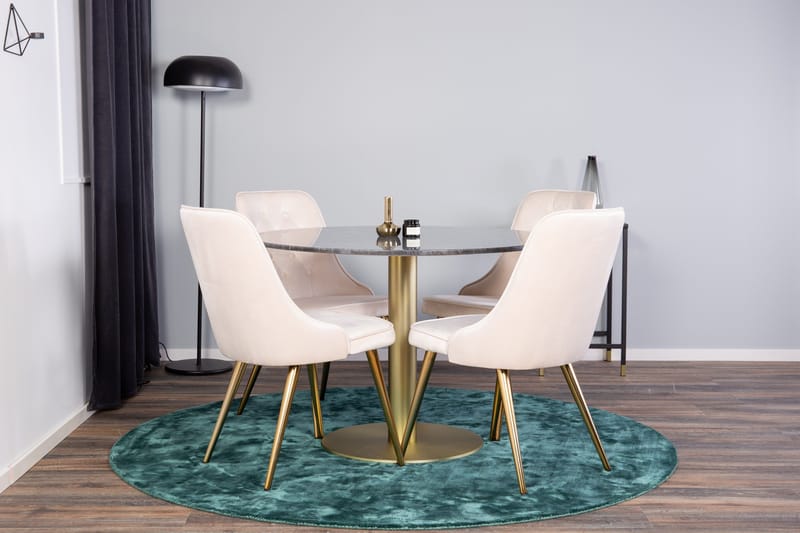 Estelle Matgrupp 106 cm Rund med 4 Velvet stolar - Beige - Products - Möbler - Bord & matgrupp - Matgrupp