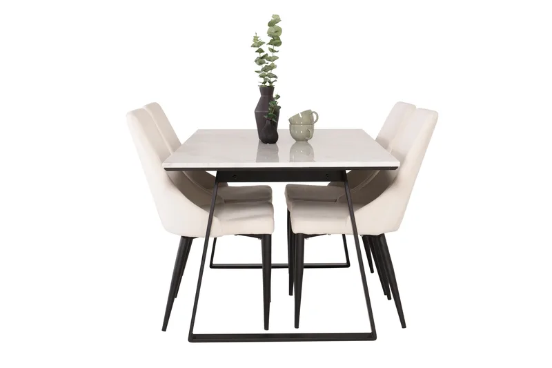 Estelle Matgrupp 140 cm Rektangulär med 4 Leone stolar - Svart - Products - Möbler - Bord & matgrupp - Matgrupp