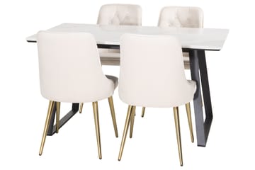 Estelle Matgrupp 140 cm Rektangulär med 4 Velvet Deluxe stolar - Beige - Products - Möbler - Bord & matgrupp - Matgrupp