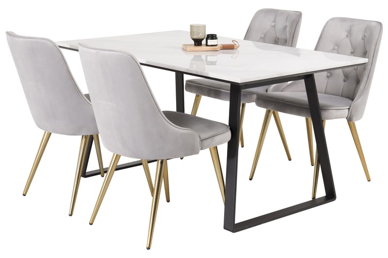 Estelle Matgrupp 140 cm Rektangulär med 4 Velvet stolar - Svart/Guld - Products - Möbler - Bord & matgrupp - Matgrupp