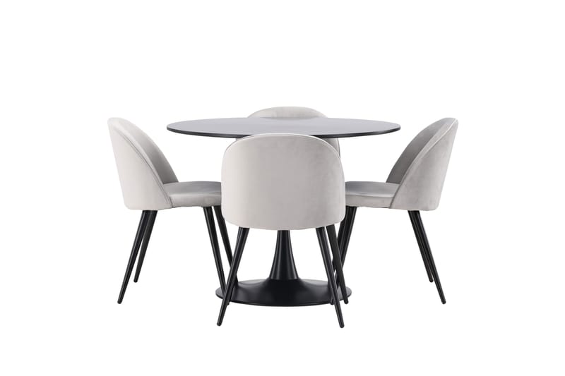 Glade Matgrupp 100 cm Rund med 4 Velvet stolar - Svart - Products - Möbler - Bord & matgrupp - Matgrupp