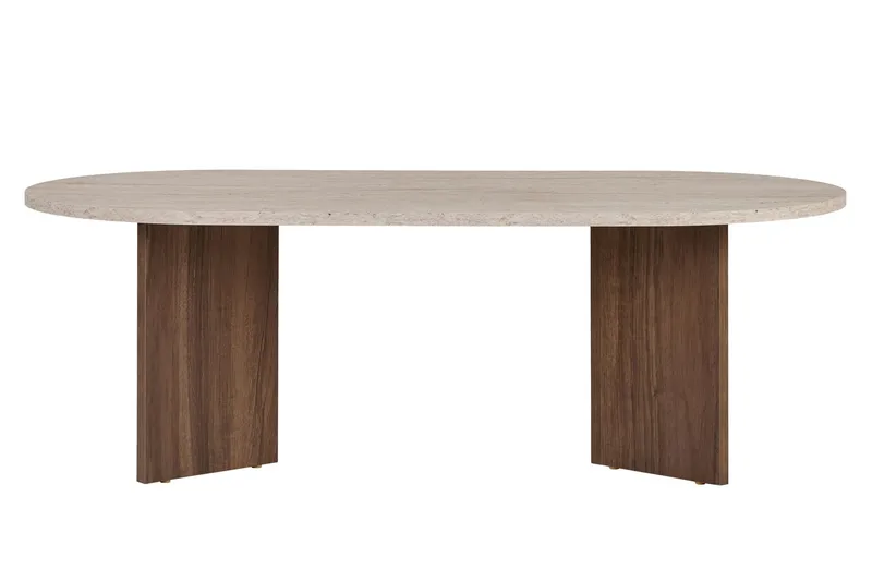 Hasina Soffbord 119 cm Oval - Travertin Och Valnöt - Products - Möbler - Bord & matgrupp - Soffbord