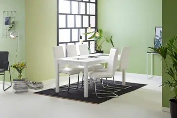 Jasmin Matgrupp med 6 st Cibus Stolar - Vit/PU/Krom - Products - Möbler - Bord & matgrupp - Matgrupp