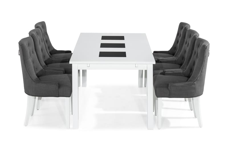 Jasmin Matgrupp med 6 st Viktoria Fåtöljer - Vit/Grå - Products - Möbler - Bord & matgrupp - Matgrupp