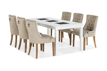 Jasmin Matgrupp Vit med 6 st Viktoria Fåtöljer - Beige/Vintageben - Products - Möbler - Bord & matgrupp - Matgrupp